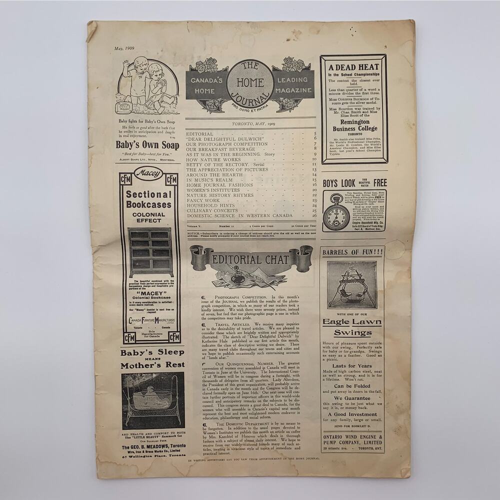 The Home Journal Canada's Leading Home Magazine May 1909 Antique Vintage